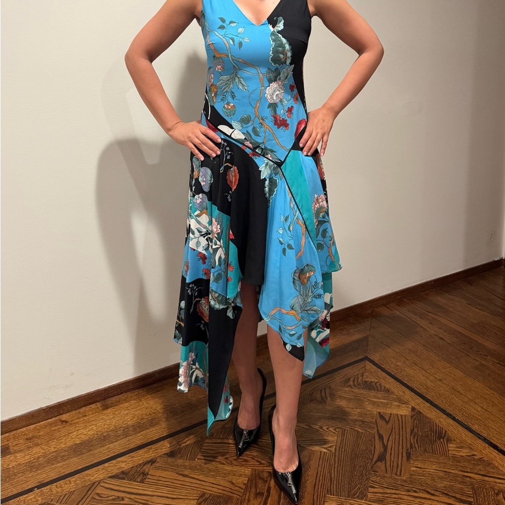 Taylor Asymmetrical Blue and Black Cocktail Dress